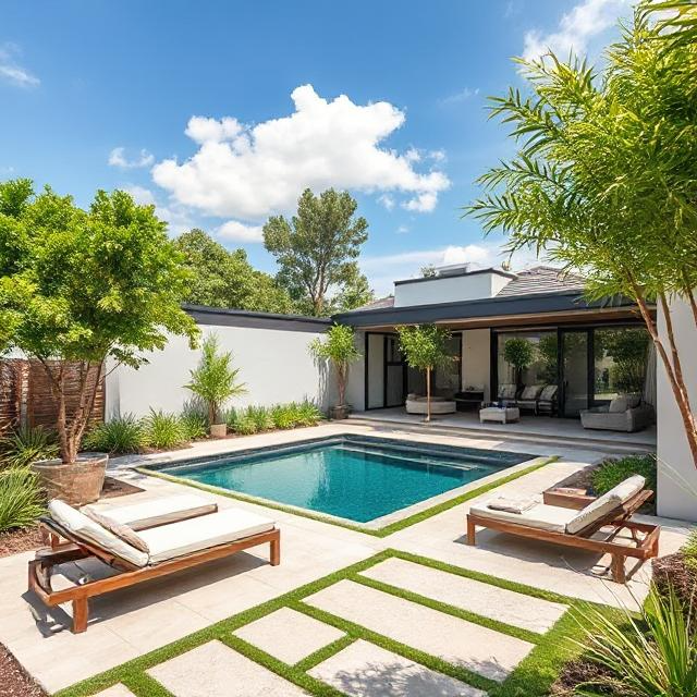 Premium landscaping with drought-tolerant plants and stonework
