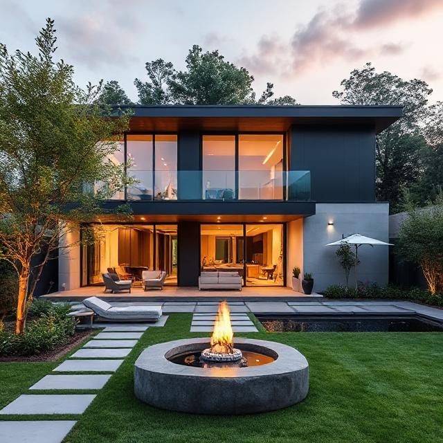 Modern Los Angeles front yard with large-format pavers and olive trees