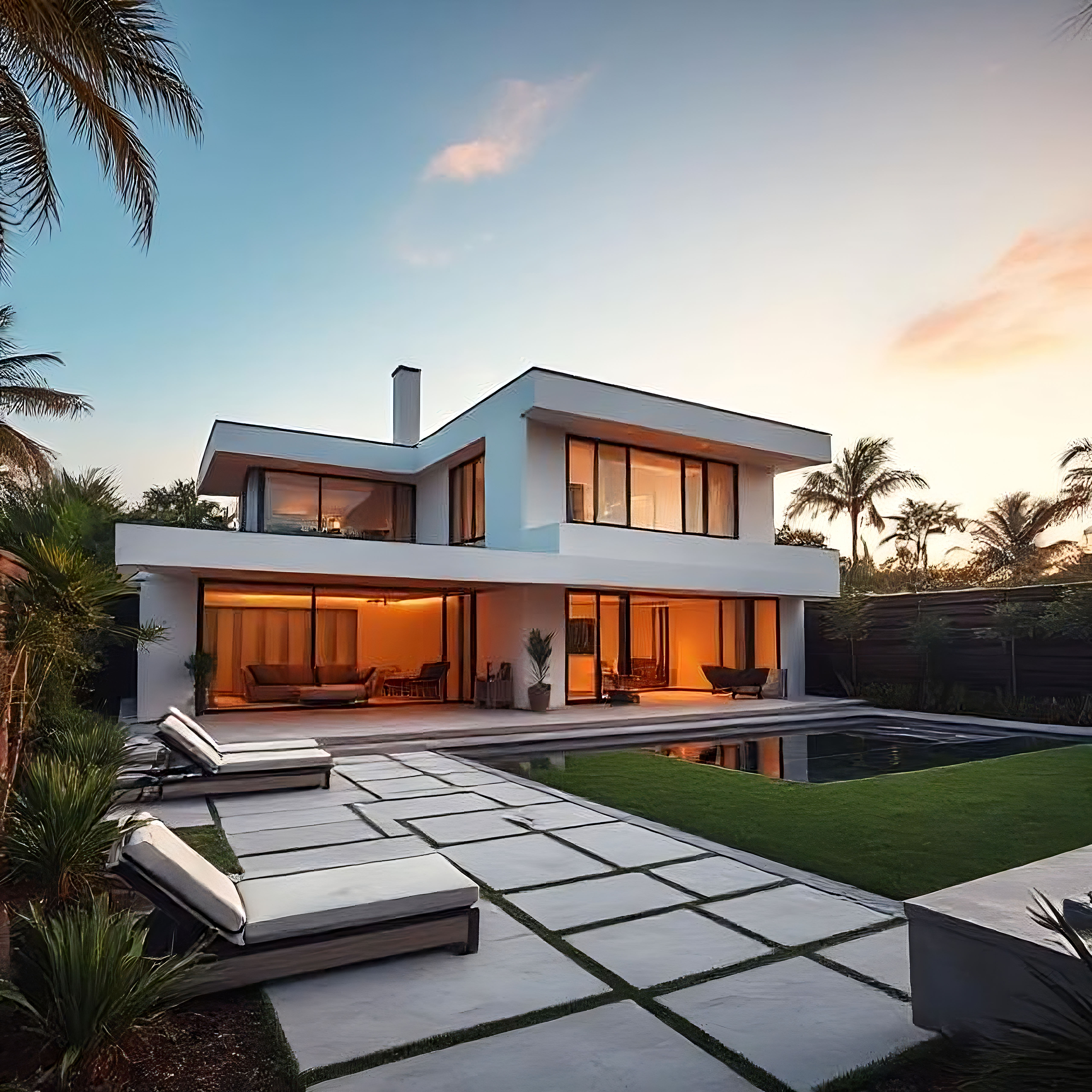 Luxury modern backyard with pool and landscaping by Omdan Development